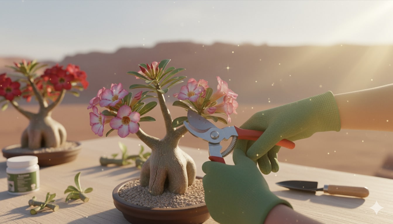 Rosa do deserto com flores de cores vibrantes e únicas